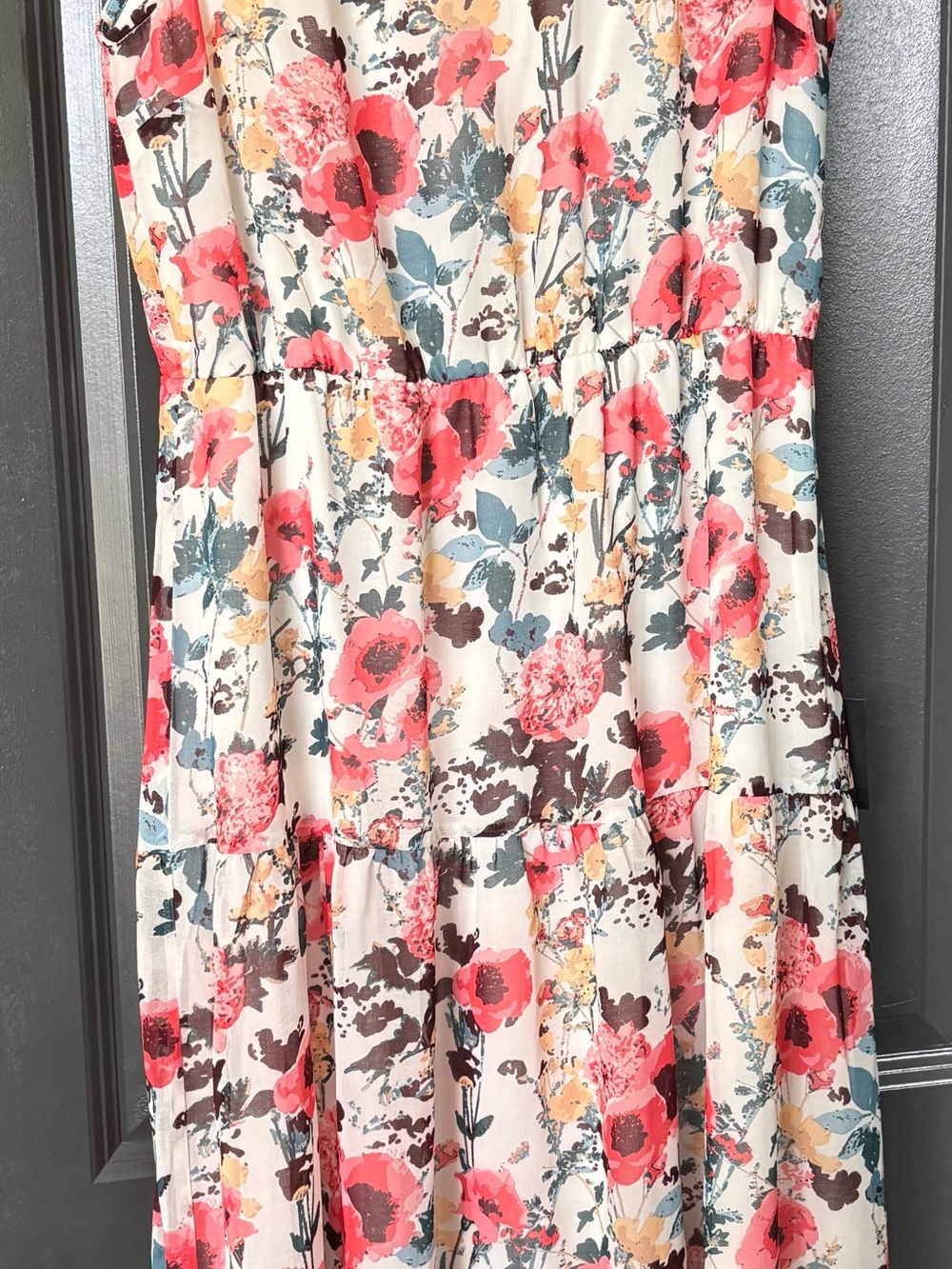 Lulu's Cream Midi Dress with Coral Floral Print